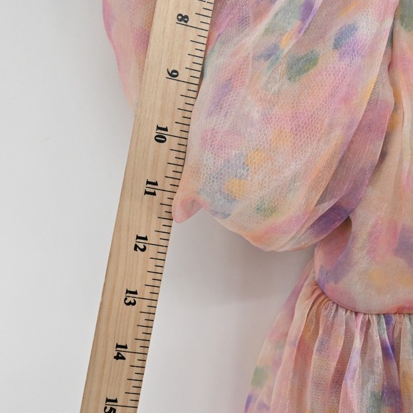 Maya Puff Sleeve Organza Mini Dress Size 8 Pastel Multi Floral Tiered Fairycore - Picture 7 of 15